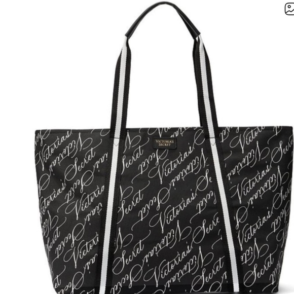 Victoria's Secret Black and White Script Tote - Picture 2 of 4